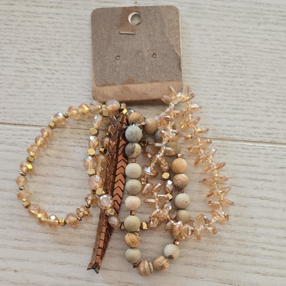 Elegant Gold and Neutral Color Beaded Bracelet Set